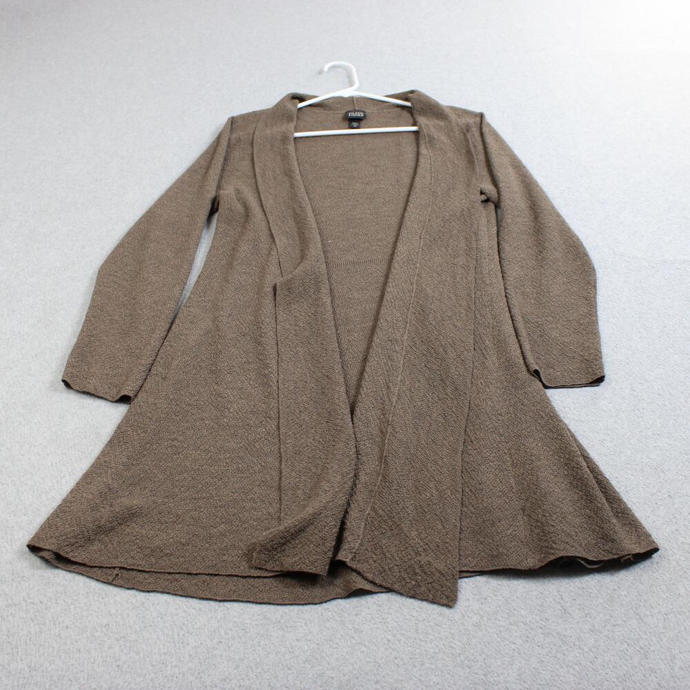 Eileen Fisher Cardigan Sweater Women Medum Brown Wool Duster Long Lagenlook READ